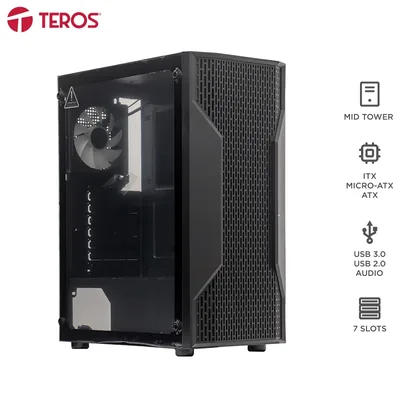 Case sin fuente gamer TEROS TE-1332G, Mid Tower, ITX/MICRO-ATX/ATX, USB-A, Audio