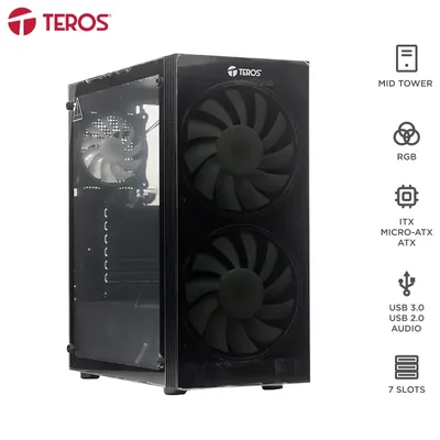 Case sin fuente gamer TEROS TE-1333G, Mid Tower, ATX/MICRO-ATX/ITX, USB-A, Audio